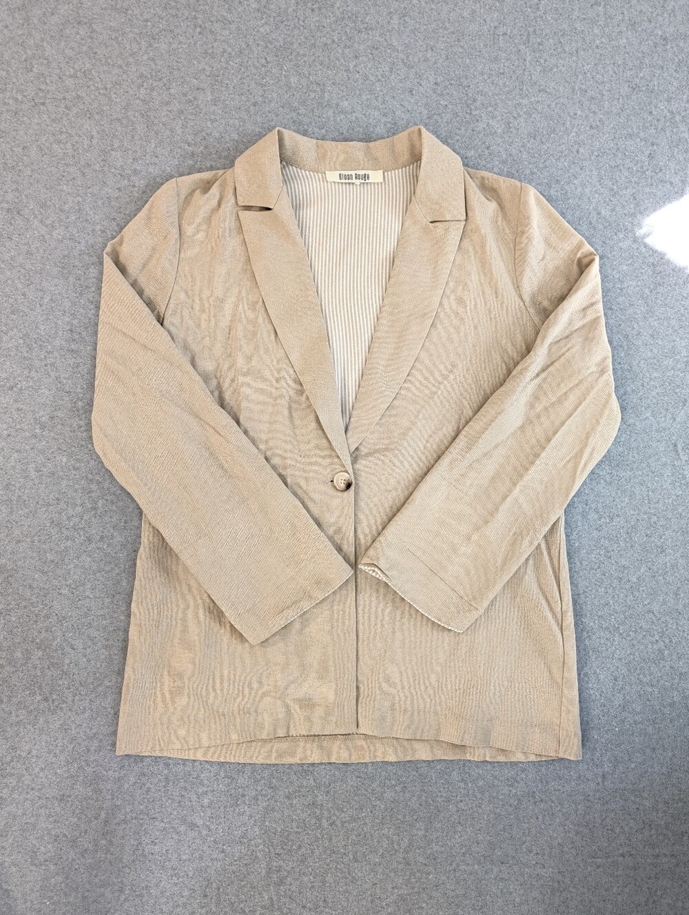 Sloan Rouge Classic Linen Blend Blazer Womens M Tan Beige Button Work Minimalist
